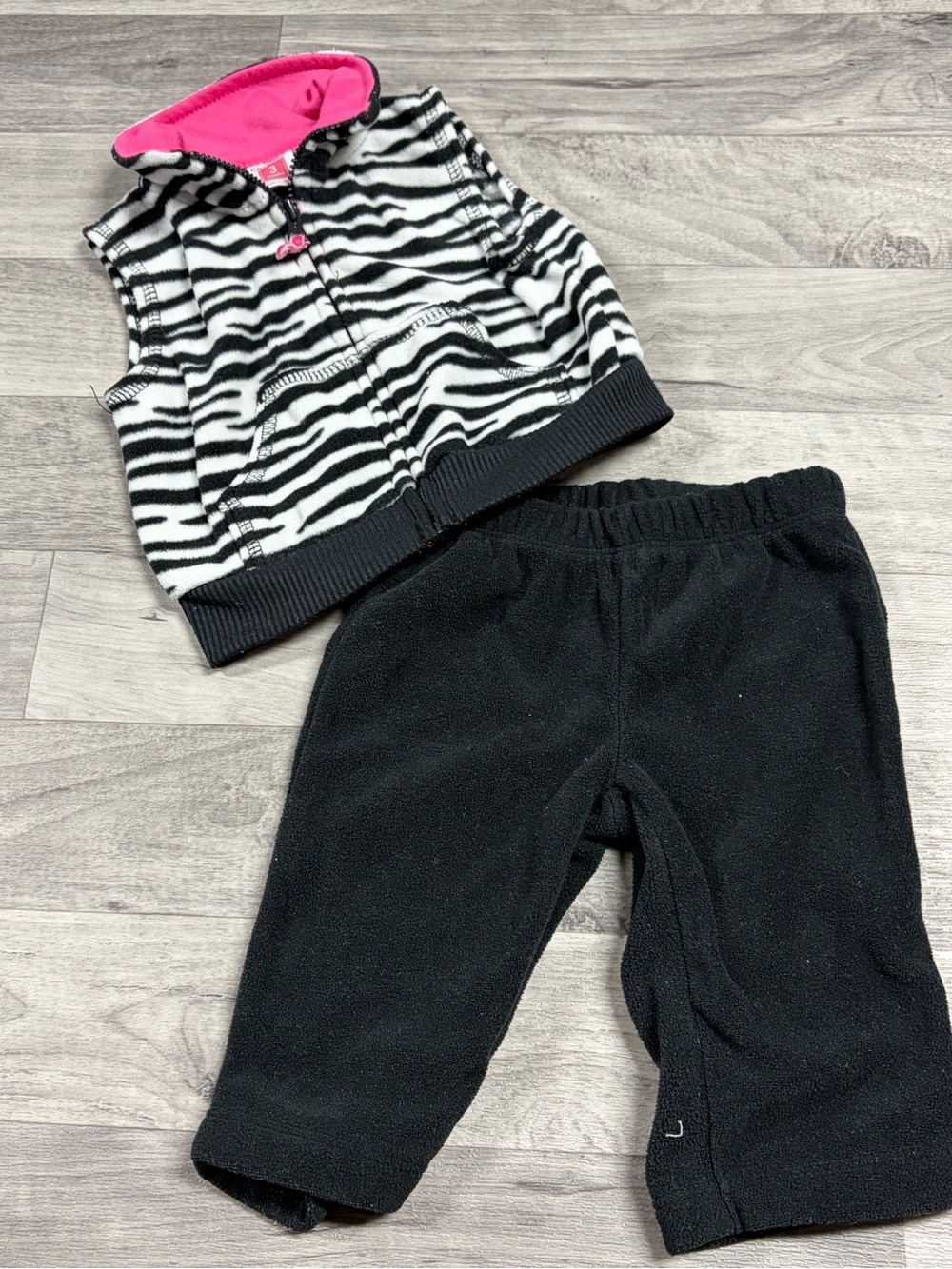 Carter's Zebra Print Hooded Vest with Pink Lining & Black Jogger Pants